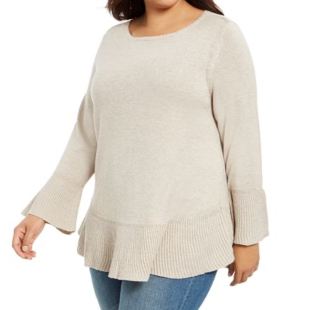 STYLE & CO PLUS SIZE TAN RUFFLE SWEATER